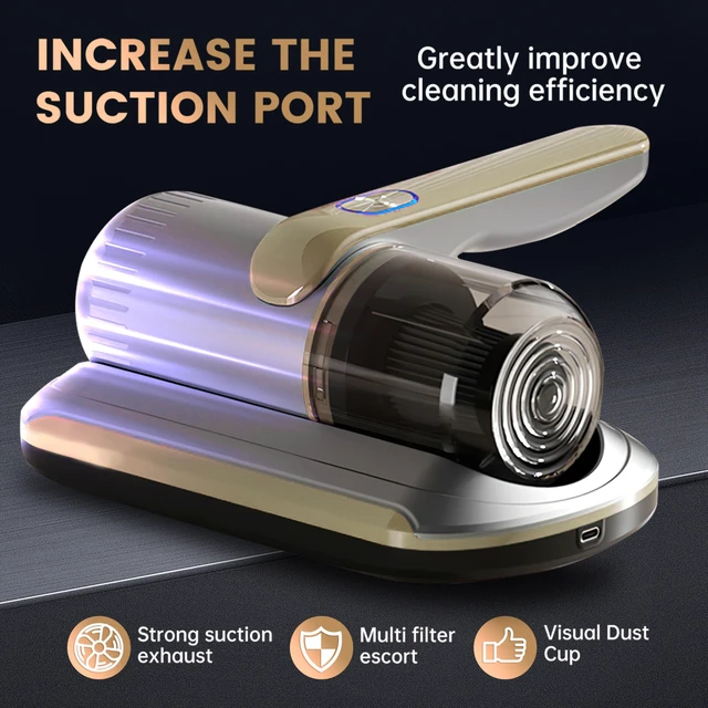 Alt view image 6 of 6 - PATO Wireless Handheld Bed Vacuum Cleaner, Golden | with UV-C Light, HEPA Filter and Ultrasonic Vibration, 12KPa, Suitable for Beds, Sofas, Car Seats, Carpets