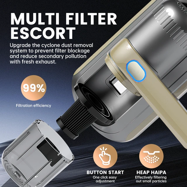 Alt view image 4 of 6 - PATO Wireless Handheld Bed Vacuum Cleaner, Golden | with UV-C Light, HEPA Filter and Ultrasonic Vibration, 12KPa, Suitable for Beds, Sofas, Car Seats, Carpets