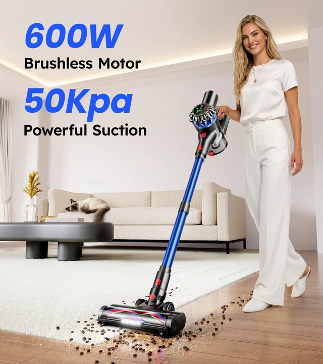 Alt view image 2 of 7 - Cordless Vacuum Cleaner, 600W 50Kpa 65Mins Cordless Stick Vacuum with Self-Standing, Touch Screen, Anti-Tangle Wireless Vacuum, Vacuum Cleaners for Home/Pet Hair/Carpets/Hardwood Floor