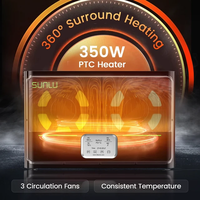 Alt view image 3 of 7 - S4 3D Printer Filament Dryer, 4 Spools Capacity, Black | Upgraded 3 Circulation Fans,350W PTC Heater,70 Max Temperature, Intelligent Humidity Contro
