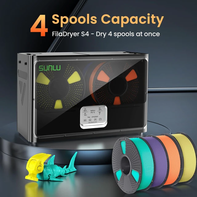 Alt view image 2 of 7 - S4 3D Printer Filament Dryer, 4 Spools Capacity, Black | Upgraded 3 Circulation Fans,350W PTC Heater,70 Max Temperature, Intelligent Humidity Contro
