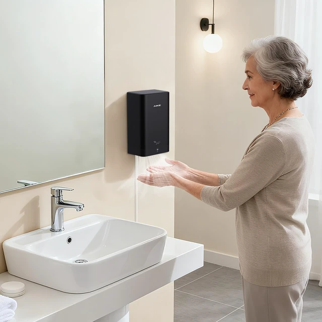 Alt view image 3 of 7 - Compact Hand Dryer for Bathroom, ABS Polycarbonate 110V Black,AK2822 | High Speed Slim Blade Hand Dryer,Plug-in Easy Install and Compact Design,Smart Warm for Home Bathroom,No Paper Waste and Cost