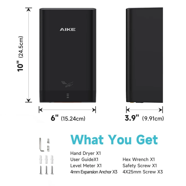 Alt view image 7 of 7 - Compact Hand Dryer for Bathroom, ABS Polycarbonate 110V Black,AK2822 | High Speed Slim Blade Hand Dryer,Plug-in Easy Install and Compact Design,Smart Warm for Home Bathroom,No Paper Waste and Cost