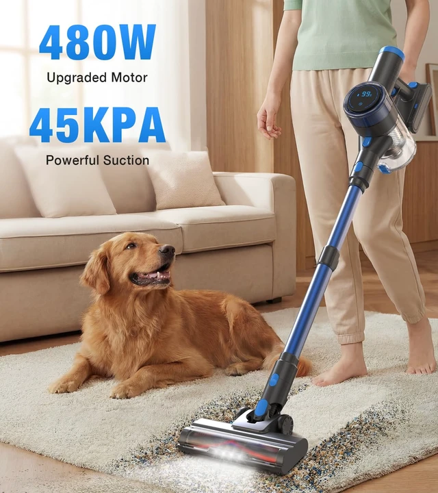 Alt view image 2 of 7 - Cordless Vacuum Cleaner, 480W/45Kpa Vacuum Cleaners for Home, Self-Standing Stick Vacuum with LED Display, Anti-Tangle & Wall Mount Charging, 8 in 1 Lightweight Vacuum for Hard Floors Carpet Pet Hair