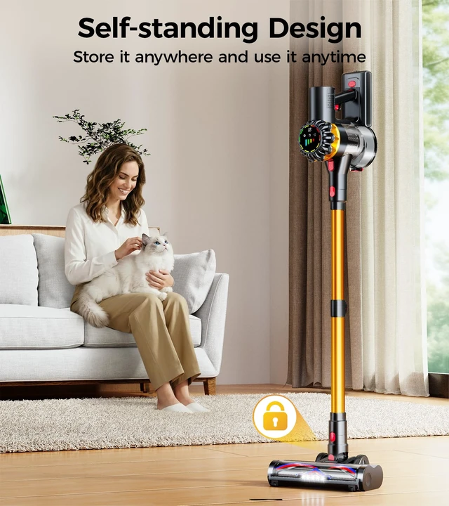 Alt view image 4 of 7 - Cordless Vacuum Cleaner, 600W 50KPA 65Mins Vacuum Cleaners for Home, Stick Vacuum with Self-Standing,Touch Screen, Anti-Tangle Brush, 8-in-1 Lightweight Wireless Vacuum for Pet Hair Carpet Hard Floors