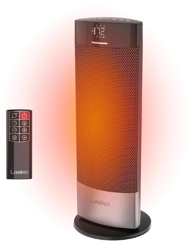 Main image of 18" Ellipse Ceramic Tower Space Heater - Remote - Black - CT18950 | 1500W, Widespread Oscillation, 3 Heat Modes, 2 Fan Settings, Portable Tower Heater for Indoor Use, Office, Timer, Child Lock