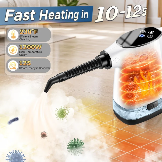 Alt view image 4 of 7 - Handheld Steam Cleaner, Portable Steamer for Cleaning with 18PCS Accessories, 12s Fast Heating, Pressurized Steam Cleaner for Home, Kitchen, Bathroom, Car Detailing, Window, and Clothes, White