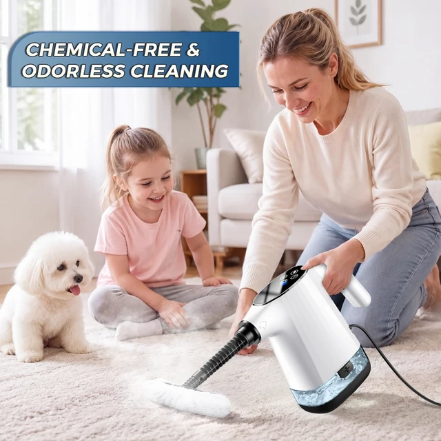 Alt view image 6 of 7 - Handheld Steam Cleaner, Portable Steamer for Cleaning with 18PCS Accessories, 12s Fast Heating, Pressurized Steam Cleaner for Home, Kitchen, Bathroom, Car Detailing, Window, and Clothes, White