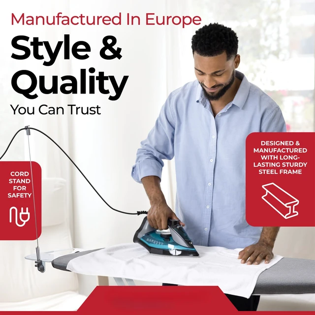 Alt view image 2 of 7 - Extra Wide Pro Ironing Board 19x48 Ironing Surface with Iron Rest, Cord Holder, Shelf and 4 Layer Heat Resistant Cover and Pad