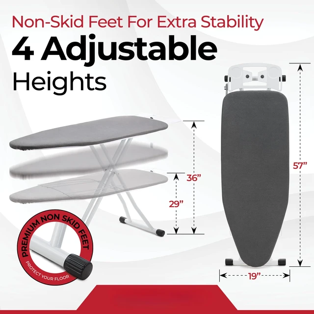 Alt view image 4 of 7 - Extra Wide Pro Ironing Board 19x48 Ironing Surface with Iron Rest, Cord Holder, Shelf and 4 Layer Heat Resistant Cover and Pad