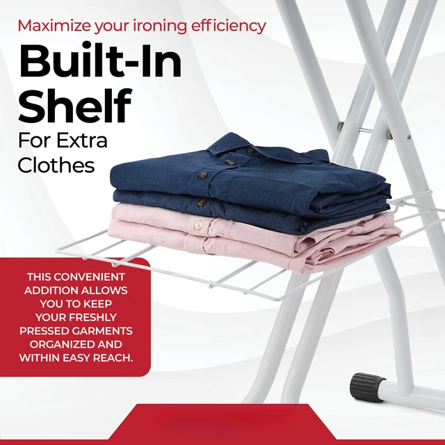 Alt view image 7 of 7 - Extra Wide Pro Ironing Board 19x48 Ironing Surface with Iron Rest, Cord Holder, Shelf and 4 Layer Heat Resistant Cover and Pad