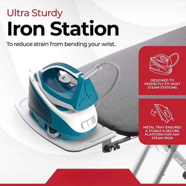 Alt view image 5 of 7 - Extra Wide Pro Ironing Board 19x48 Ironing Surface with Iron Rest, Cord Holder, Shelf and 4 Layer Heat Resistant Cover and Pad