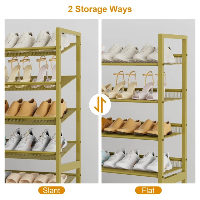 Alt view image 7 of 7 - Large Shoe Rack 8 Tier Shoe Organizer, Heavy Duty Metal 4-Tier Stackable Shoe Storage Vertical Shoe Rack for Closet Front Door Entrance, Up to 50 Pairs, 44.8" W x 11.4" D x 56.7" H, Gold