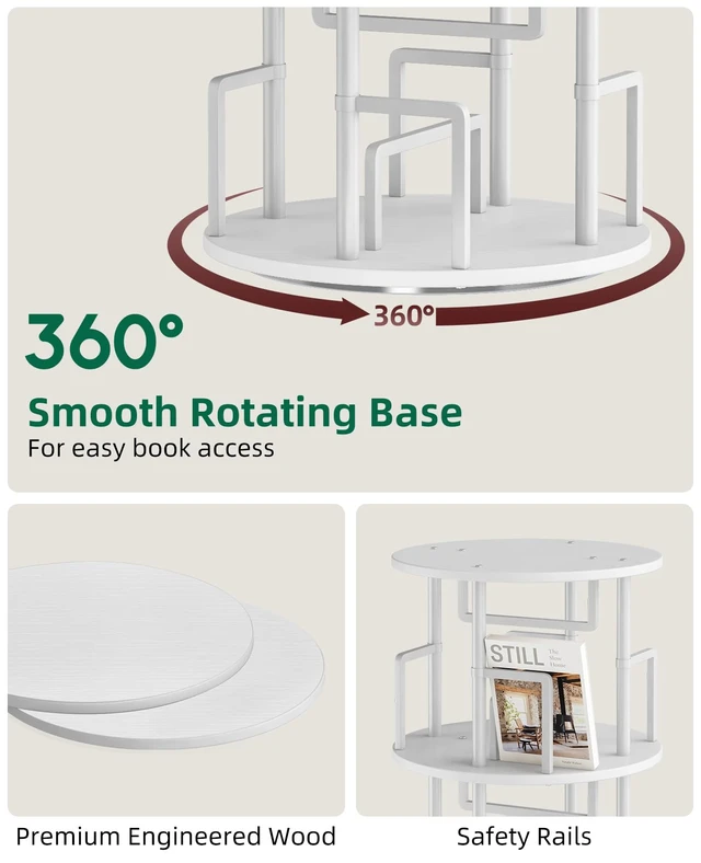 Alt view image 6 of 7 - 5 Tier 360°Rotating Bookshelf with Extra Storage Cabinet, White | 5 Tier 360° Rotating Bookshelf,Extra Storage Cabinet,Floor Standing Bookcase,Narrow Book Shelf for Bedroom Living Room