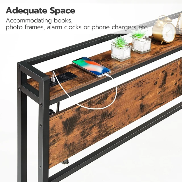 Alt view image 5 of 7 - Headboard Queen Size, Headboard with 2 Outlets and 4 USB Ports, Adjustable Height, Storage Rack, Sturdy and Stable, Easy Assembly, Rustic Brown and Black