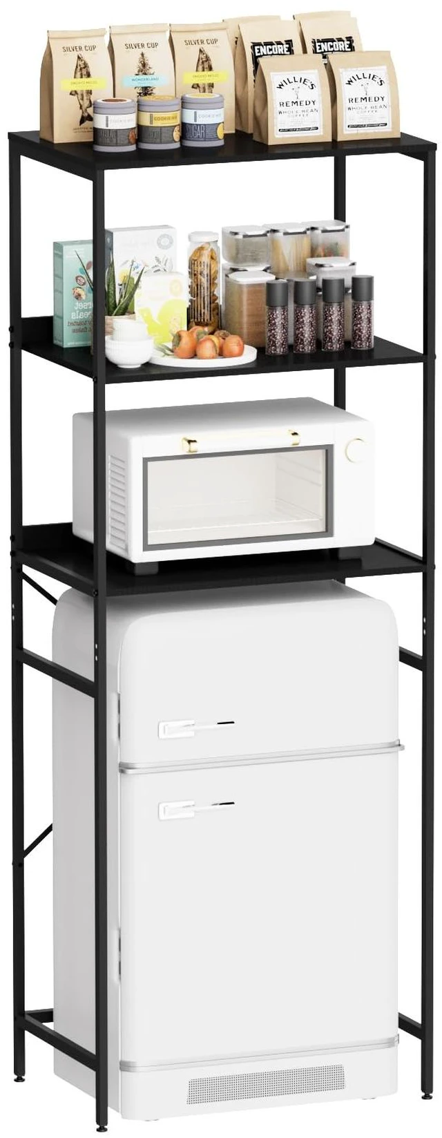 Main image of Mini Fridge Shelf 3 Tier Mini Fridge and Microwave Storage Rack | Over Mini Fridge Storage Rack 3 Tier Microwave and Fridge Stand Suitable for Dorm, Kitchens, Offices, Black