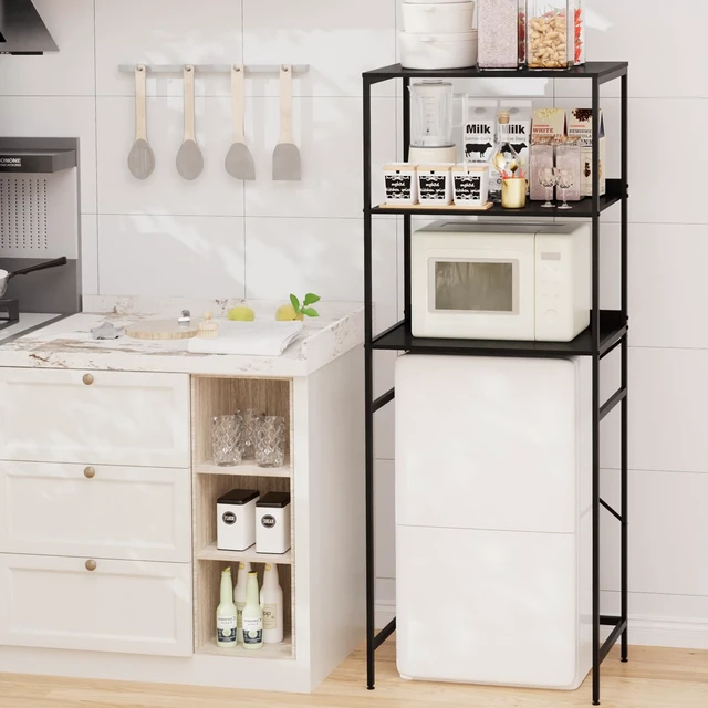 Alt view image 3 of 7 - Mini Fridge Shelf 3 Tier Mini Fridge and Microwave Storage Rack | Over Mini Fridge Storage Rack 3 Tier Microwave and Fridge Stand Suitable for Dorm, Kitchens, Offices, Black