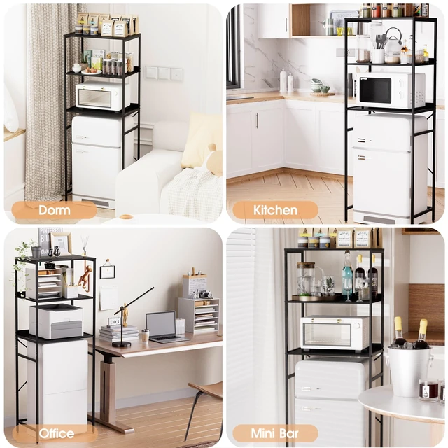 Alt view image 5 of 7 - Mini Fridge Shelf 3 Tier Mini Fridge and Microwave Storage Rack | Over Mini Fridge Storage Rack 3 Tier Microwave and Fridge Stand Suitable for Dorm, Kitchens, Offices, Black