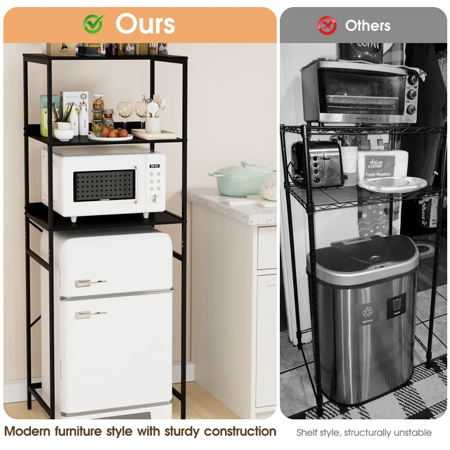 Alt view image 7 of 7 - Mini Fridge Shelf 3 Tier Mini Fridge and Microwave Storage Rack | Over Mini Fridge Storage Rack 3 Tier Microwave and Fridge Stand Suitable for Dorm, Kitchens, Offices, Black