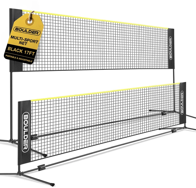 Main image of Portable Badminton Pickleball Net - Foldable / Extendable Poles for Multiple Sports Heights (UP to 5 ft) - Ideal for Tennis, Pickleball, Soccer Tennis - Easy Setup (Black, 17 FT)