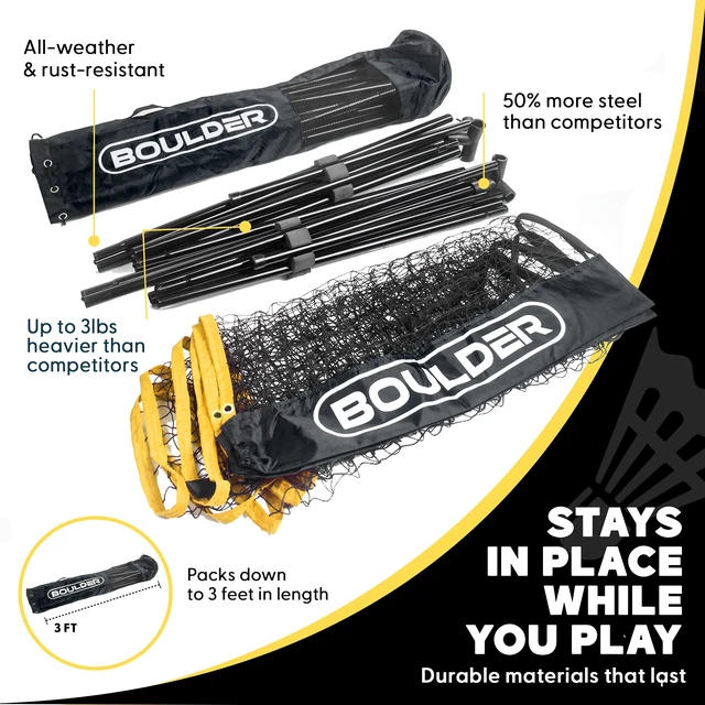 Alt view image 2 of 7 - Portable Badminton Pickleball Net - Foldable / Extendable Poles for Multiple Sports Heights (UP to 5 ft) - Ideal for Tennis, Pickleball, Soccer Tennis - Easy Setup (Black, 17 FT)