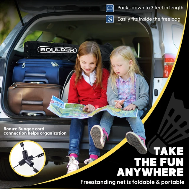 Alt view image 7 of 7 - Portable Badminton Pickleball Net - Foldable / Extendable Poles for Multiple Sports Heights (UP to 5 ft) - Ideal for Tennis, Pickleball, Soccer Tennis - Easy Setup (Black, 17 FT)