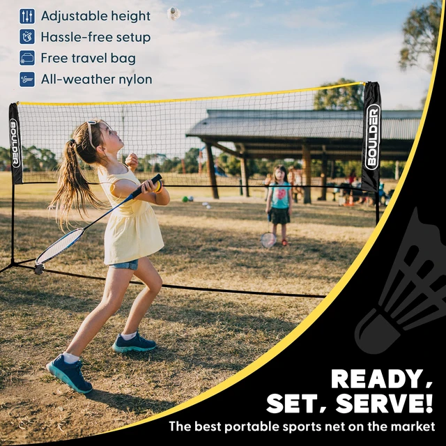 Alt view image 3 of 7 - Portable Badminton Pickleball Net - Foldable / Extendable Poles for Multiple Sports Heights (UP to 5 ft) - Ideal for Tennis, Pickleball, Soccer Tennis - Easy Setup (Black, 17 FT)
