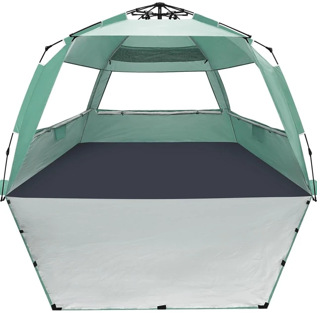 Main image of Deluxe XXL Pop Up Beach Tent Sun Shade Shelter for 5-6 Person, UV Protection, Extendable Floor with 3 Ventilating Windows Plus Carrying Bag, Stakes, and Guy Lines (Mint Green)