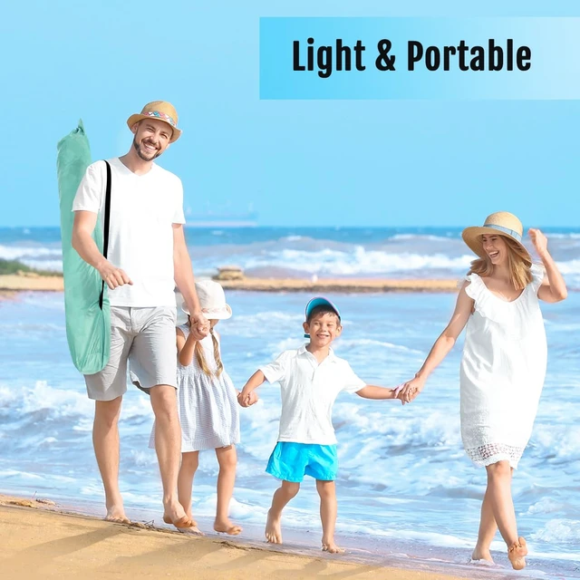 Alt view image 5 of 7 - Deluxe XXL Pop Up Beach Tent Sun Shade Shelter for 5-6 Person, UV Protection, Extendable Floor with 3 Ventilating Windows Plus Carrying Bag, Stakes, and Guy Lines (Mint Green)