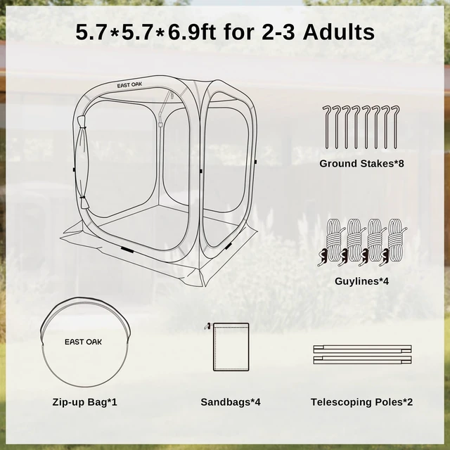 Alt view image 3 of 4 - Pop Up Screen House 6x6 FT, Mosquito Netting, UPF 50+ UV, Brown | Instant 2-3-person pop-up screen room: 360° bug-proof mesh, UPF 50+ UV protection, sets up in under a minute.