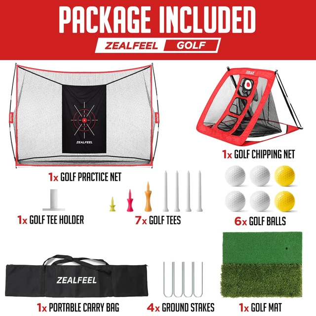 Alt view image 7 of 7 - Golf Net, 10 x 7 ft Hitting Practice Set with Chipping Net | Foldable Mat, Silk Target, 8 Tees, 6 Balls & Carry Bag, For Backyard Driving, Chipping and Indoor or Outdoor Practice