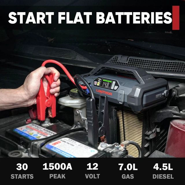 Alt view image 3 of 7 - JA300 Jump Starter with Air Compressor(7.0L Gas & 4.5L Diesel) | 1500A 12V Portable Jumper Box | 150PS 35LPM Tire Inflator, Digital Display, Auto Shut-Off | 300-lumen LED | 24 Months Standby
