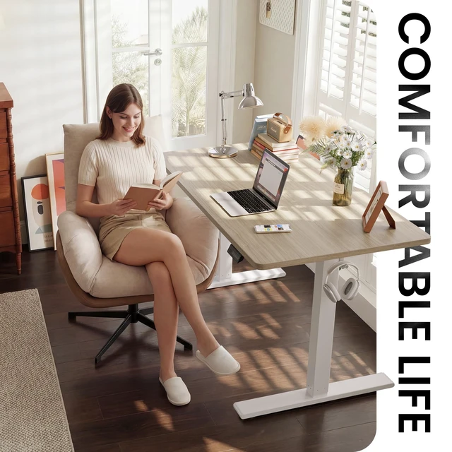 Alt view image 2 of 7 - Electric Height Adjustable Standing Desk 48x24 Inch, Light Walnut | Smooth Height Adjustment, 3 Memory Presets, One-Touch Height Control, Stable Steel Frame, 176 lbs Capacity, Easy Assembly
