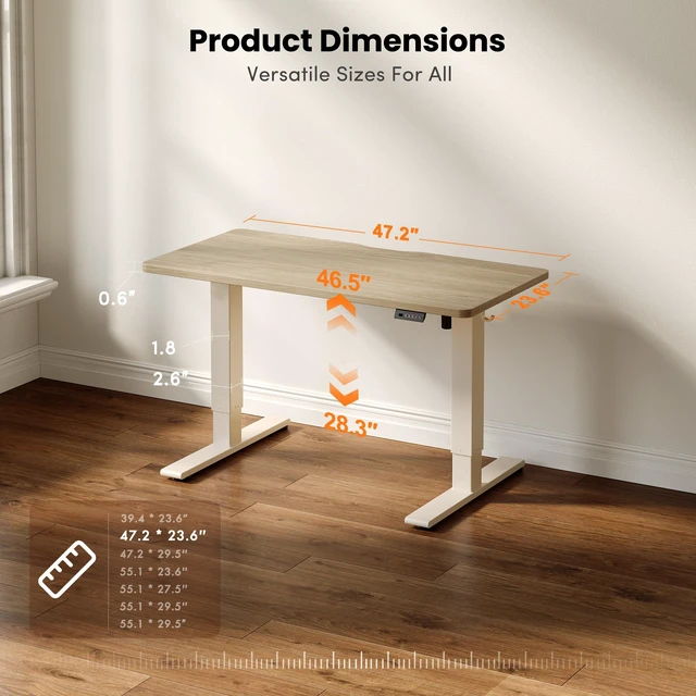 Alt view image 3 of 7 - Electric Height Adjustable Standing Desk 48x24 Inch, Light Walnut | Smooth Height Adjustment, 3 Memory Presets, One-Touch Height Control, Stable Steel Frame, 176 lbs Capacity, Easy Assembly