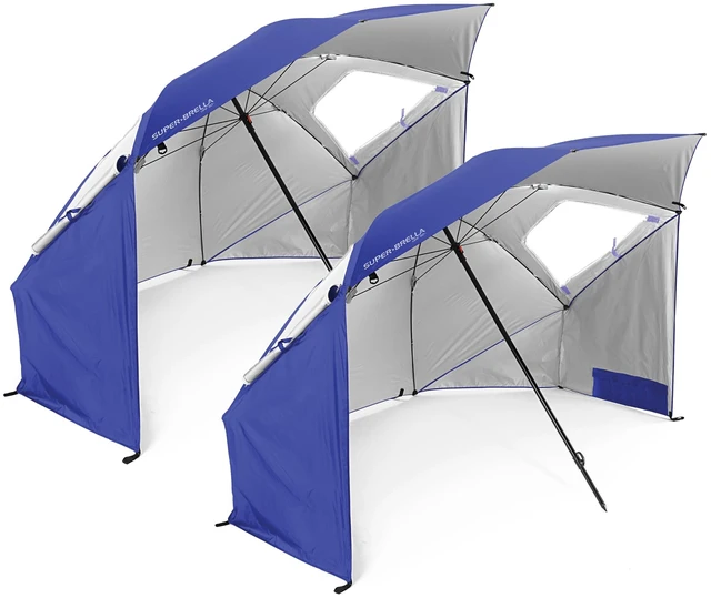Main image of Super-Brella SPF 50+ Sun and Rain Canopy Umbrella for Camping, Beach and Sports Events (8-Foot, Blue, 2-Pack)