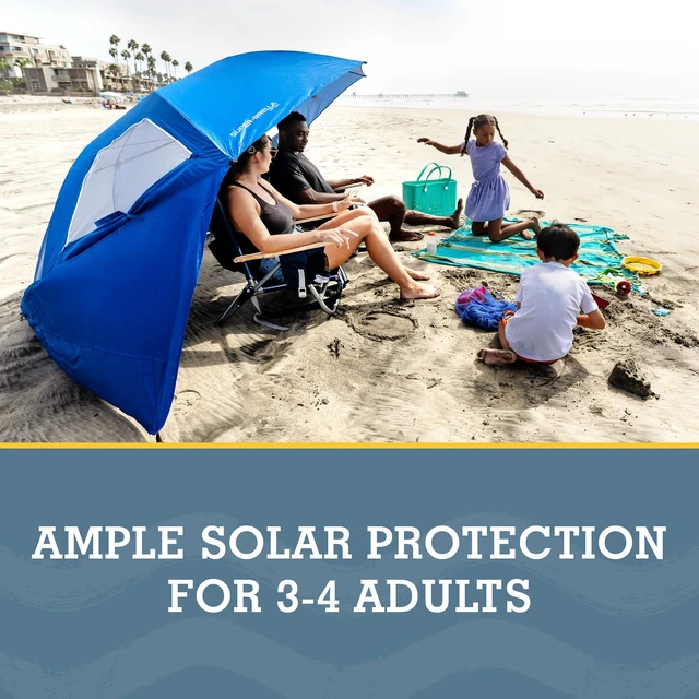 Alt view image 3 of 7 - Super-Brella SPF 50+ Sun and Rain Canopy Umbrella for Camping, Beach and Sports Events (8-Foot, Blue, 2-Pack)