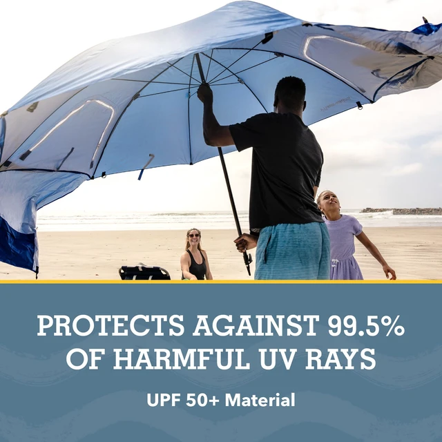 Alt view image 4 of 7 - Super-Brella SPF 50+ Sun and Rain Canopy Umbrella for Camping, Beach and Sports Events (8-Foot, Blue, 2-Pack)