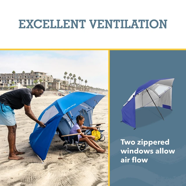 Alt view image 6 of 7 - Super-Brella SPF 50+ Sun and Rain Canopy Umbrella for Camping, Beach and Sports Events (8-Foot, Blue, 2-Pack)
