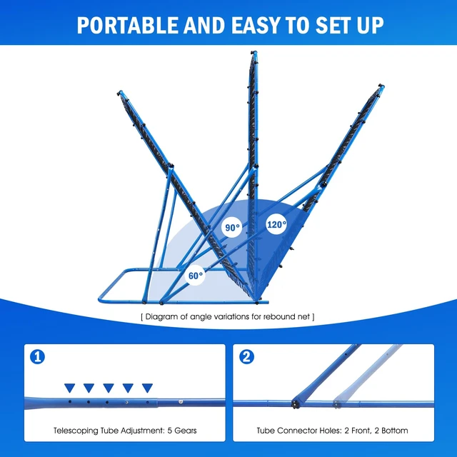 Alt view image 2 of 7 - 7x6FT Soccer Baseball Rebounder Net, Volleyball Softball Rebound Pitch Back | Quick-Switch Angle Soccer Net Training for Control, Passing Practice,