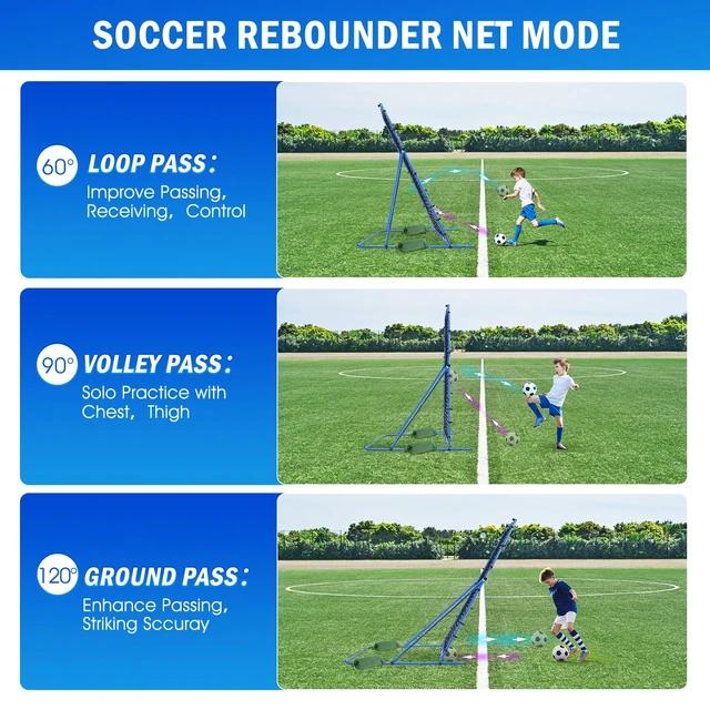 Alt view image 3 of 7 - 7x6FT Soccer Baseball Rebounder Net, Volleyball Softball Rebound Pitch Back | Quick-Switch Angle Soccer Net Training for Control, Passing Practice,