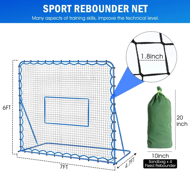 Alt view image 6 of 7 - 7x6FT Soccer Baseball Rebounder Net, Volleyball Softball Rebound Pitch Back | Quick-Switch Angle Soccer Net Training for Control, Passing Practice,