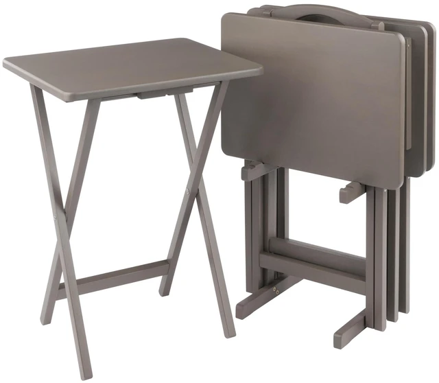 Main image of Alex Set of 4 Foldable Snack Tables with Storage Rack | Easy to Store Portable Fold up Table Set for Kitchen, Living Room TV Dining, Crafts, Puzzles, Work From Home