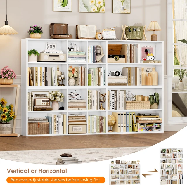 Alt view image 4 of 7 - Bookshelf Bookcase 7-Tier White Bookshelf Tall CD Media Tower Rack | 71'' Narrow Bookshelf Tall Bookcase with Cube Storage, Narrow Bookshelf DVD/CD Media Shelf Tower, Space Saving Display Shelf