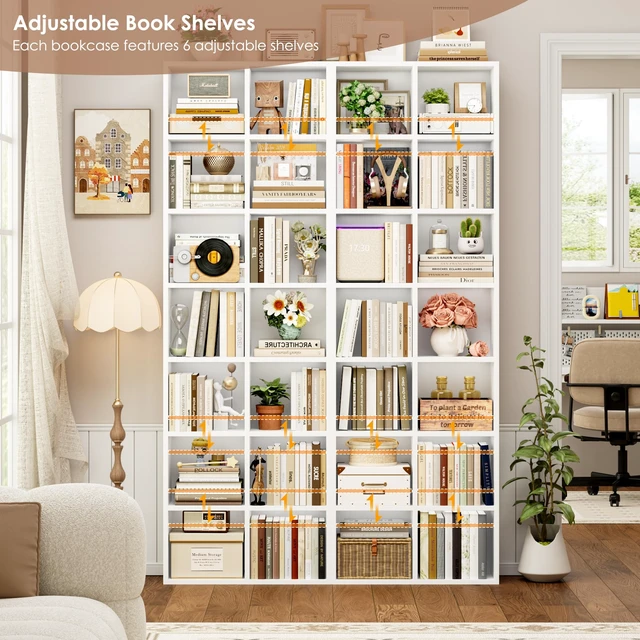 Alt view image 6 of 7 - Bookshelf Bookcase 7-Tier White Bookshelf Tall CD Media Tower Rack | 71'' Narrow Bookshelf Tall Bookcase with Cube Storage, Narrow Bookshelf DVD/CD Media Shelf Tower, Space Saving Display Shelf