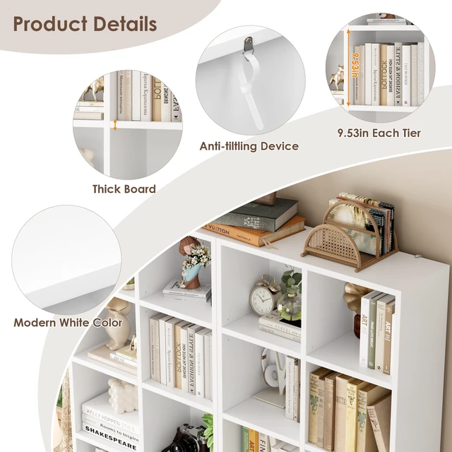 Alt view image 7 of 7 - Bookshelf Bookcase 7-Tier White Bookshelf Tall CD Media Tower Rack | 71'' Narrow Bookshelf Tall Bookcase with Cube Storage, Narrow Bookshelf DVD/CD Media Shelf Tower, Space Saving Display Shelf