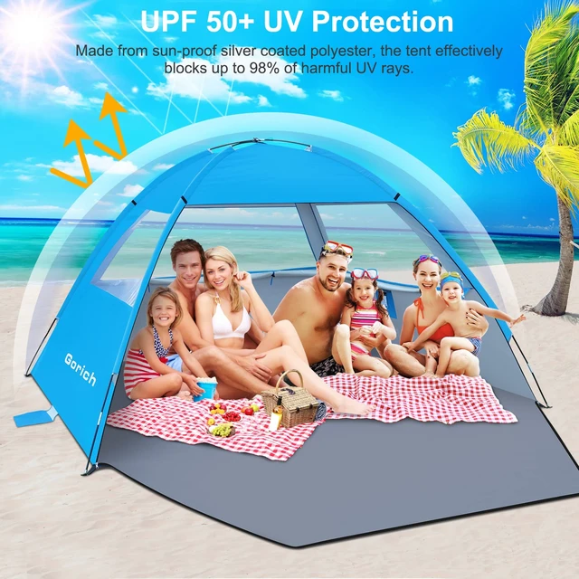 Alt view image 3 of 7 - Beach Tent Sun Shelter for 3/4/6/8/10 Person with UPF 50 UV Protection, Lightweight & Easy Setup Beach Shade Canopy, Portable Beach Shade Tent Beach Cabana