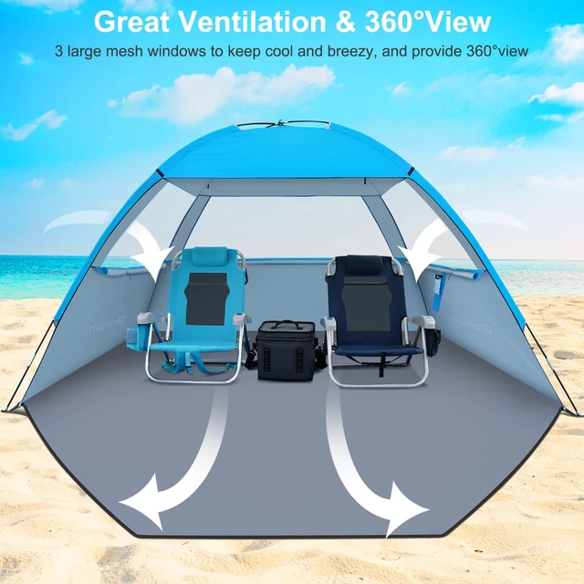 Alt view image 4 of 7 - Beach Tent Sun Shelter for 3/4/6/8/10 Person with UPF 50 UV Protection, Lightweight & Easy Setup Beach Shade Canopy, Portable Beach Shade Tent Beach Cabana