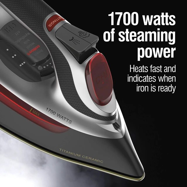 Alt view image 6 of 7 - Iron for Clothes, 1700 Watts, XL 10" Cord | Electronic Temperature Control, Titanium Ceramic Soleplate, Professional Grade, 3-Way Auto Shutoff
