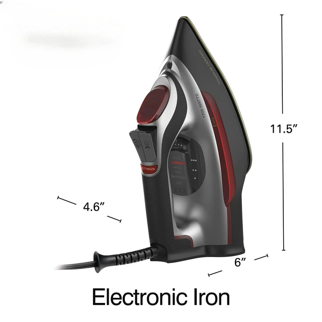 Alt view image 7 of 7 - Iron for Clothes, 1700 Watts, XL 10" Cord | Electronic Temperature Control, Titanium Ceramic Soleplate, Professional Grade, 3-Way Auto Shutoff