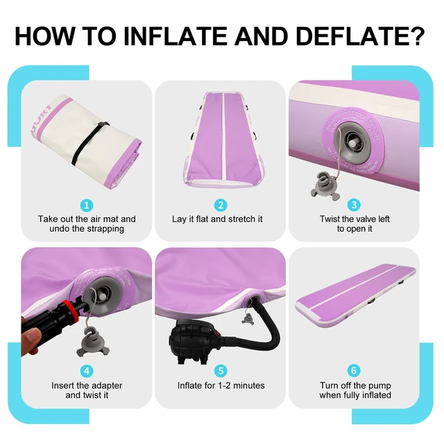 Alt view image 6 of 7 - Tumble Track, Inflatable Tumbling Mat,Tumble Track Mats (Purple,3x1x0.1m) | Gymnastics, and Tumble Track with 4/6/8 Inches Thickness for Home, Training, Cheerleading, Yoga, Water with Pump